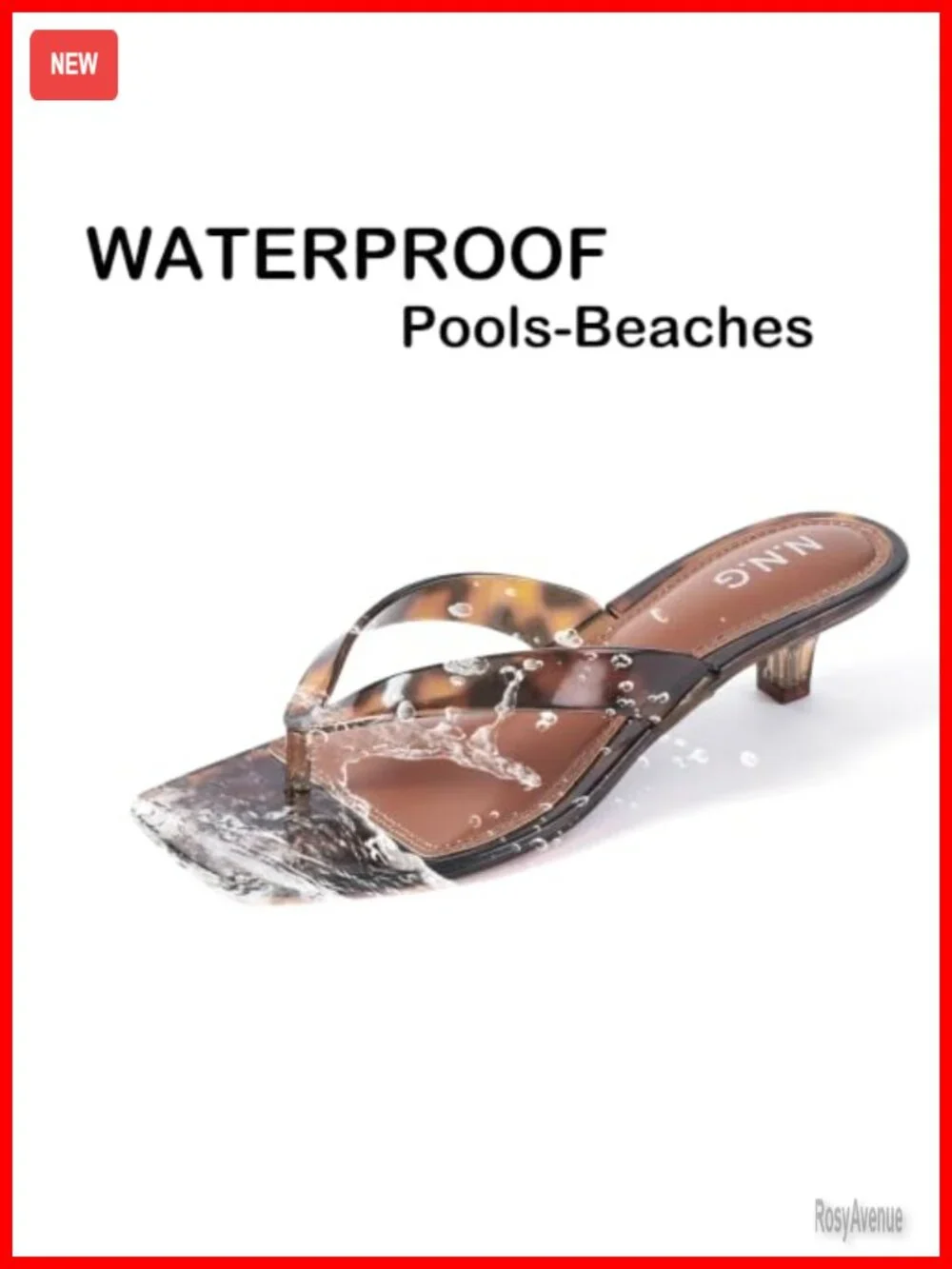 Kitten Heeled Sandals Waterproof Thong Flip Flops Memory Foam Comfort Insole